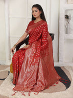 Shree Shyam Fashion Lichi Silk Red Saree - Distacart
