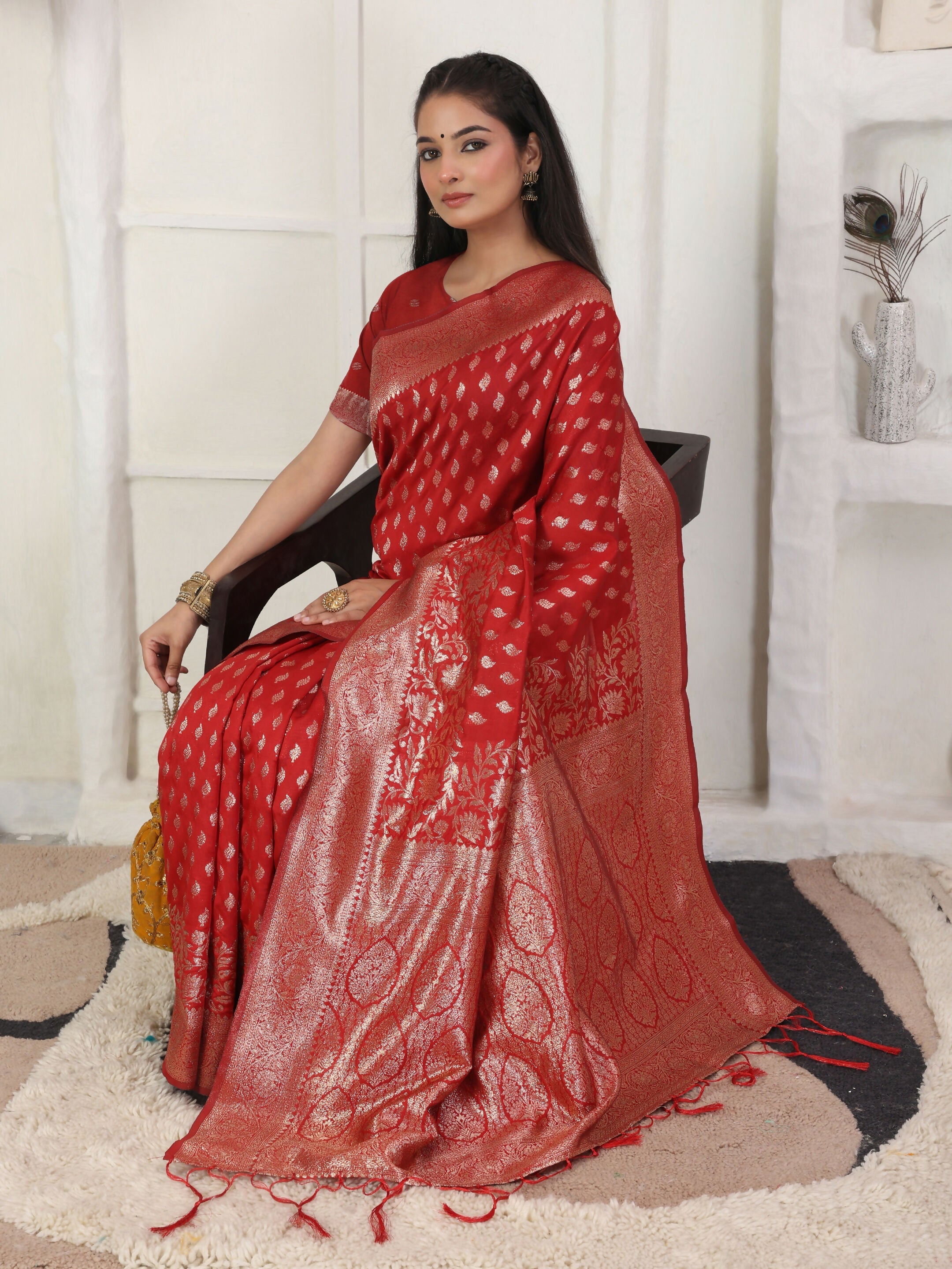 Shree Shyam Fashion Lichi Silk Red Saree - Distacart