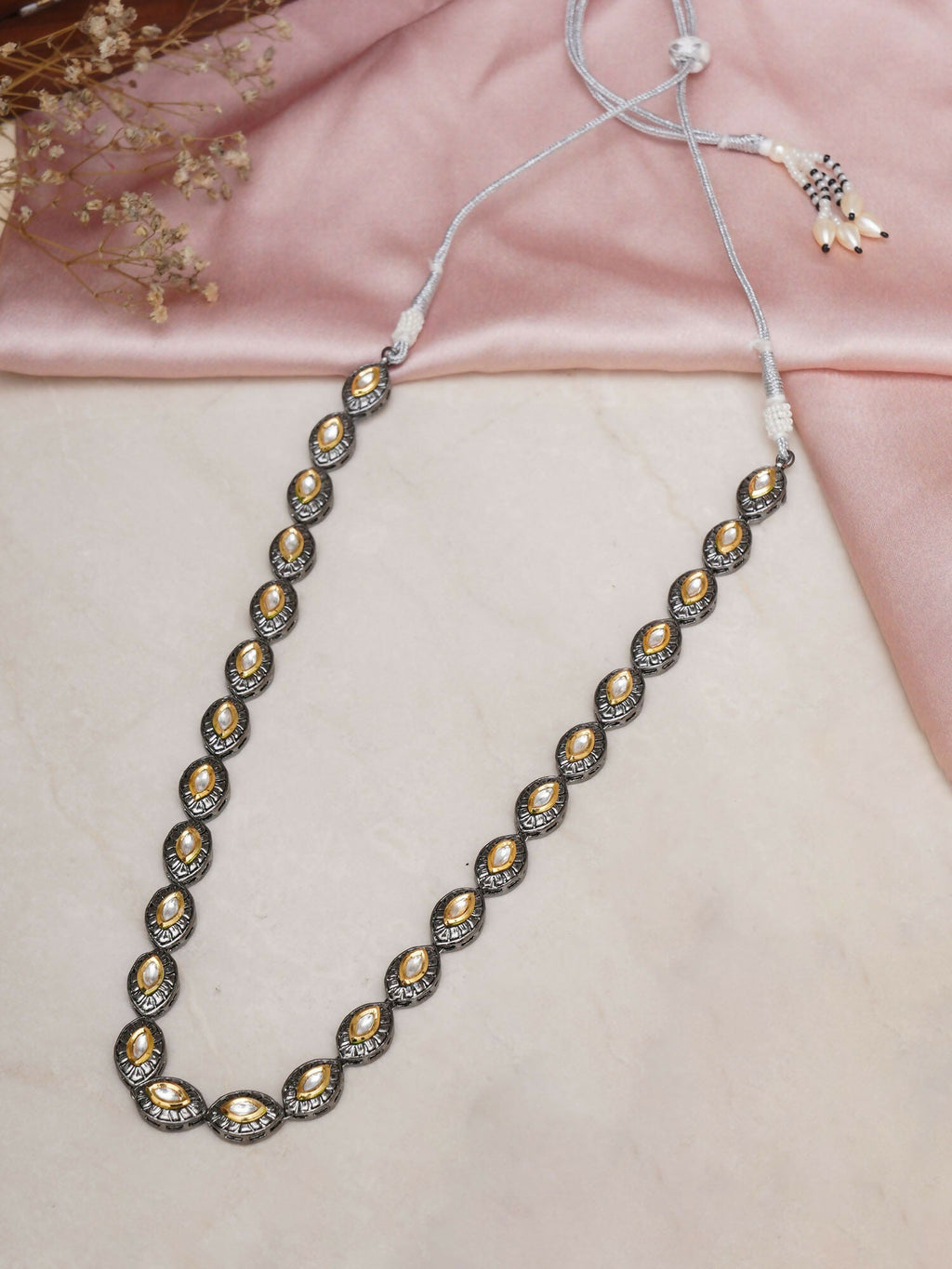 Dual Tone Kundan Neckpiece (silver) - Ruby Raang
