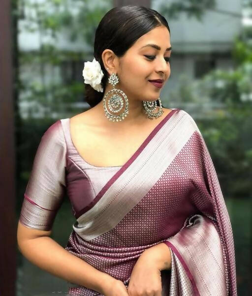 DEIANA'S Beautiful Designer Golden zari Soft Lichi Silk Saree - Maroon