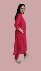 Jaitra Apparels Women Embroidered Pure Cotton Kurta Pant Set(Red) - Distacart