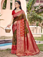 Anaita Brown Silk Saree With Blouse Piece - Distacart