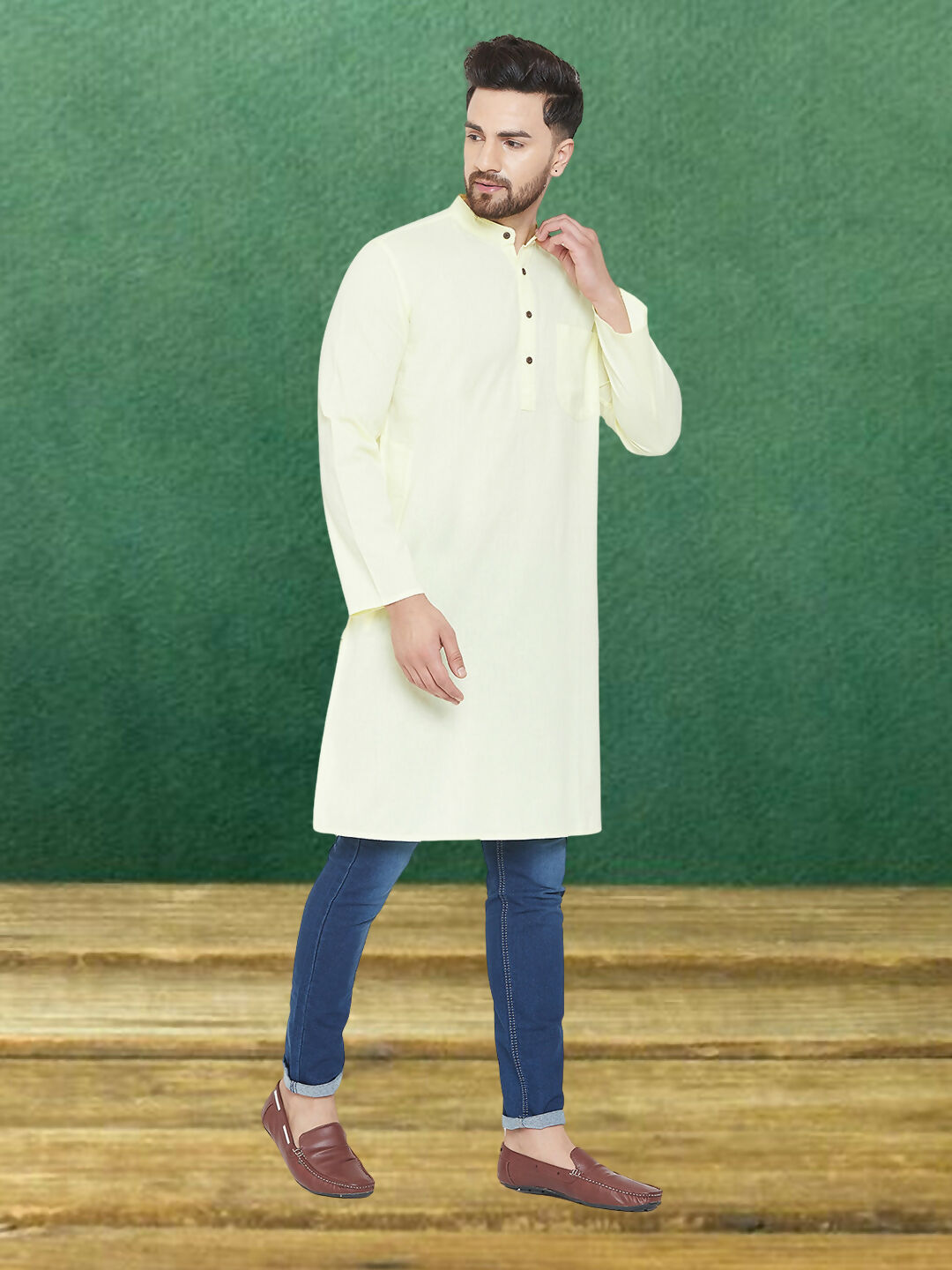 Even Apparels Men's Pure Cotton Yellow Kurta