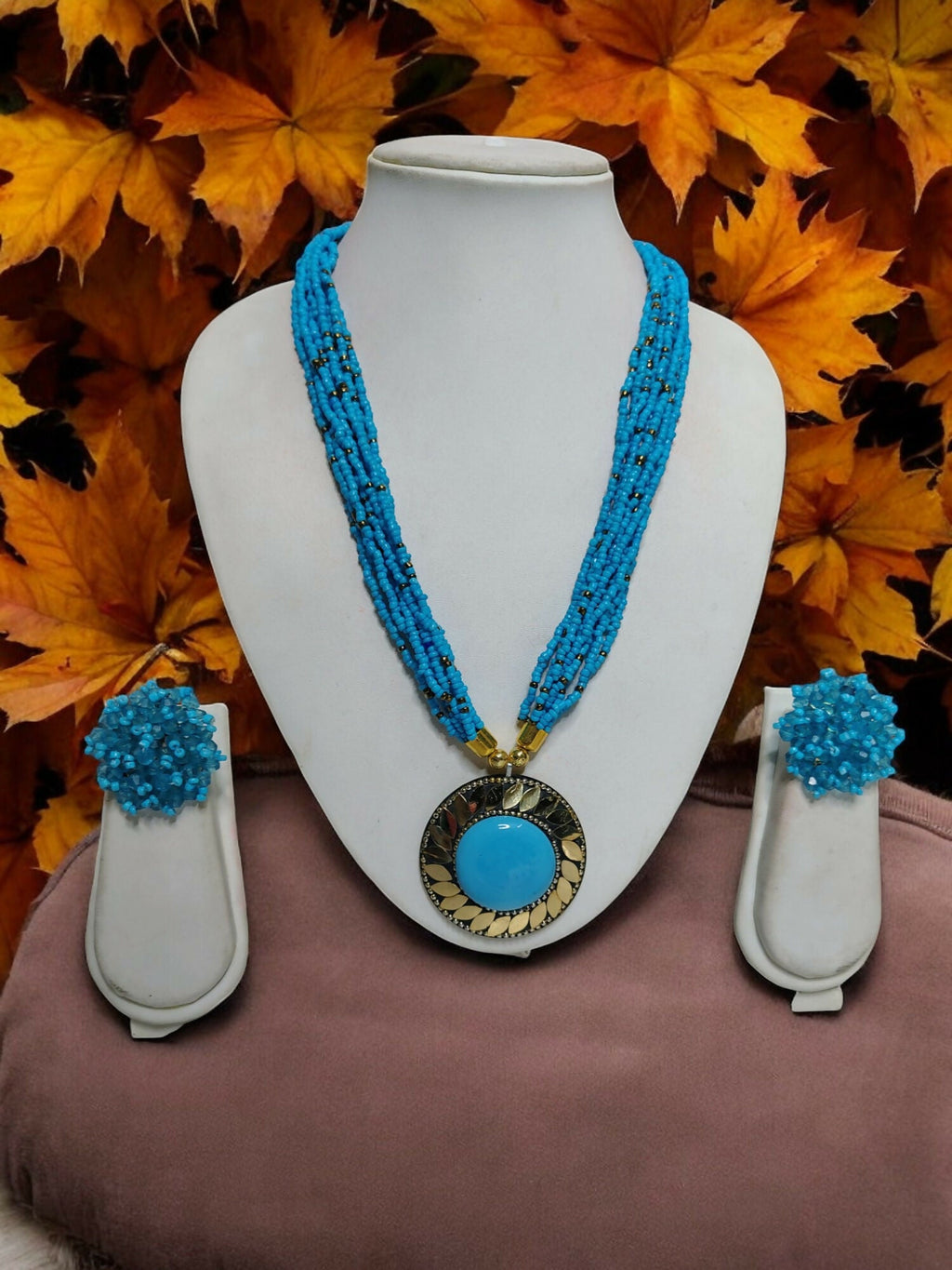 Inhanns All-Day Statement Beaded Necklace Set - Sky Blue