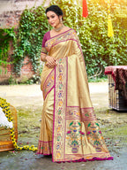 Sangam Prints Beige Silk Woven Work Traditional Saree - Distacart