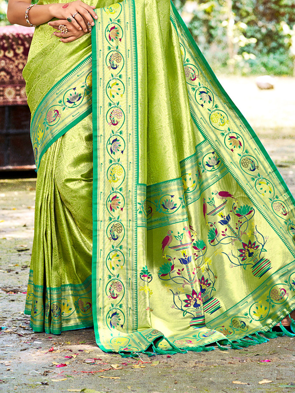 Sangam Prints Green Silk Woven Work Traditional Saree - Distacart