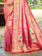 Sangam Prints Pink Silk Woven Work Traditional Saree - Distacart