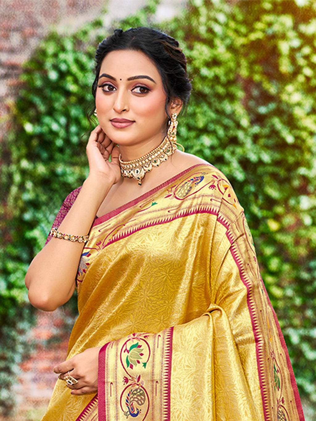Sangam Prints Yellow Silk Woven Work Traditional Saree - Distacart