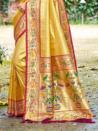 Sangam Prints Yellow Silk Woven Work Traditional Saree - Distacart