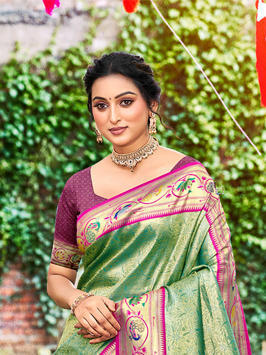 Sangam Prints Dark Green Silk Woven Work Traditional Saree - Distacart