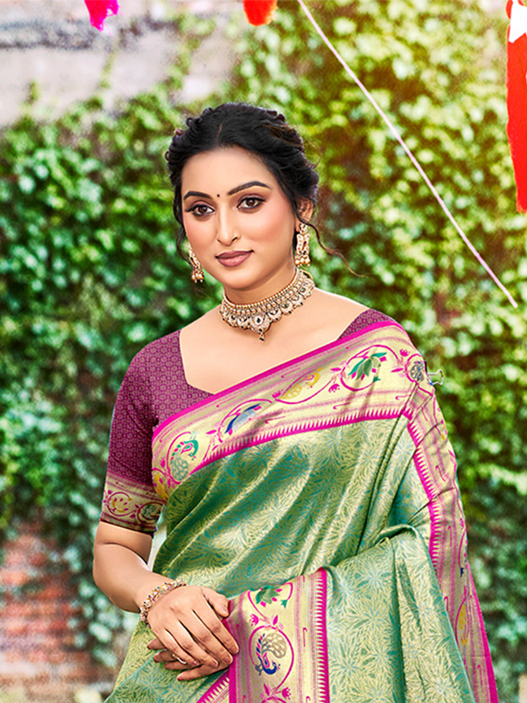 Sangam Prints Dark Green Silk Woven Work Traditional Saree - Distacart