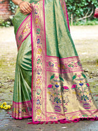 Sangam Prints Dark Green Silk Woven Work Traditional Saree - Distacart
