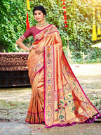 Sangam Prints Orange Silk Woven Work Traditional Saree - Distacart