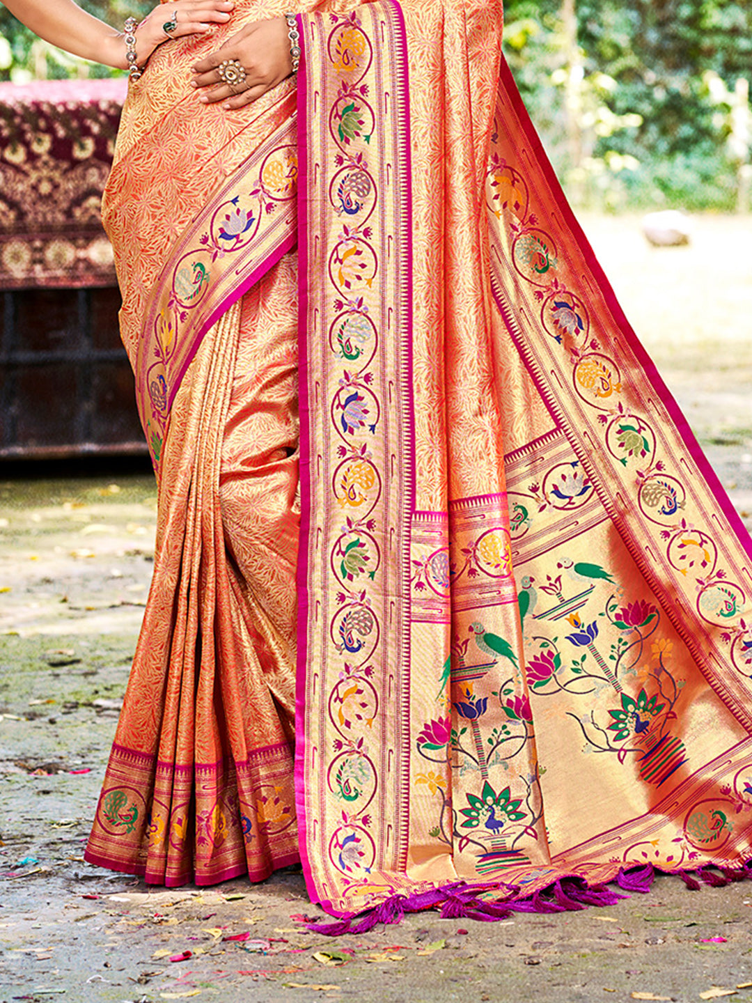 Sangam Prints Orange Silk Woven Work Traditional Saree - Distacart