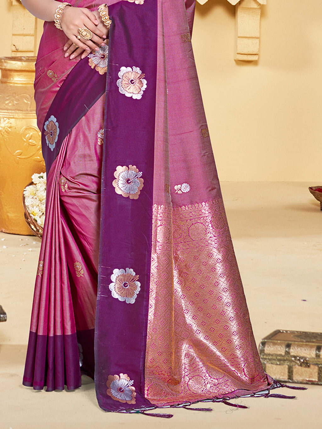 Sangam Prints Magenta Silk Woven Work Traditional Saree - Distacart