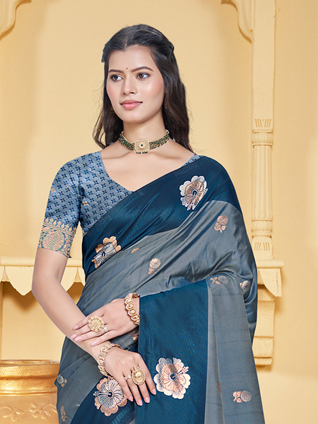Sangam Prints Grey  Silk Woven Work Traditional Saree