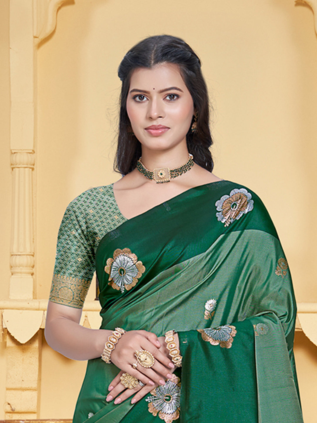 Sangam Prints Green Silk Woven Work Traditional Saree - Distacart