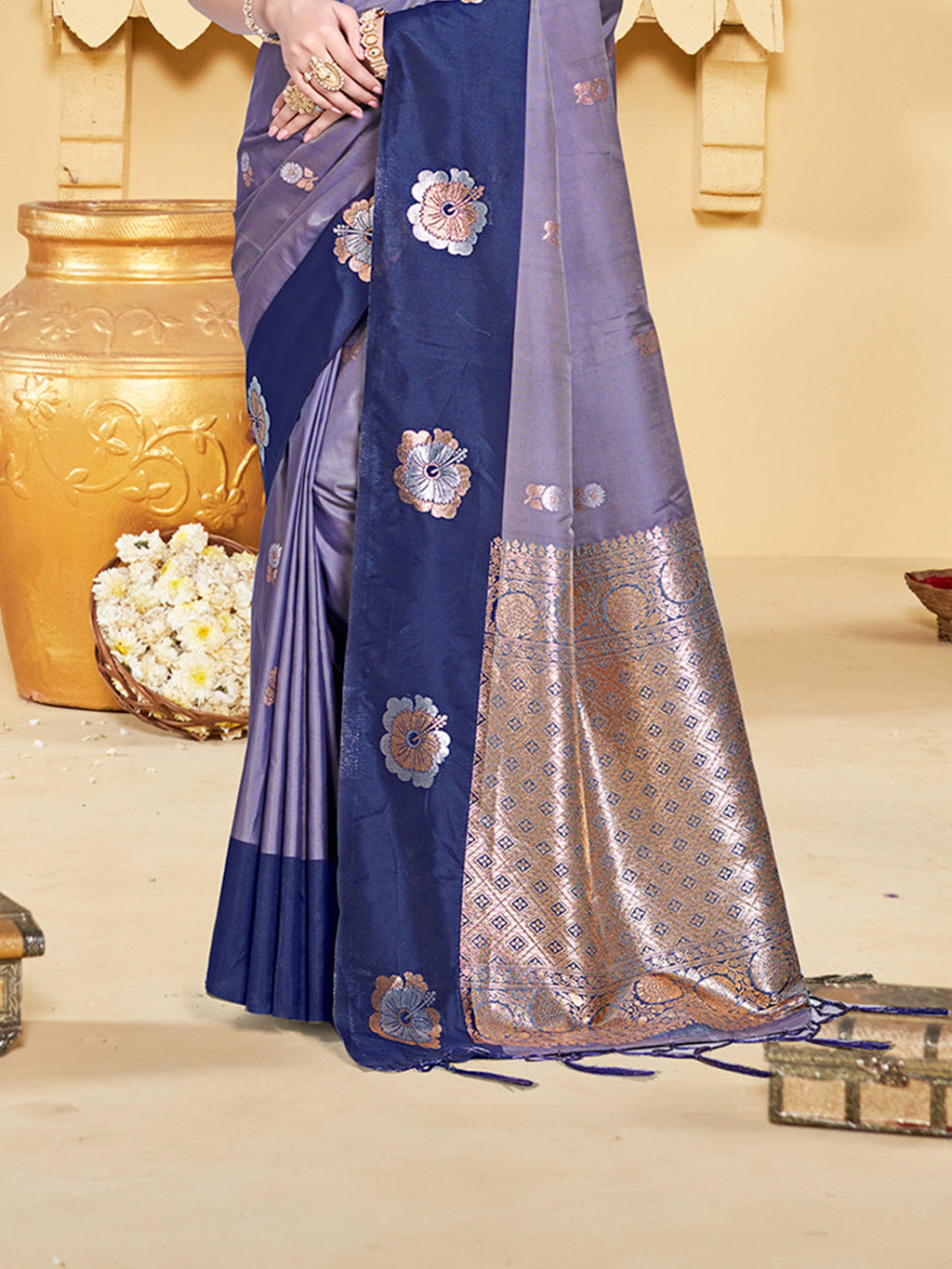 Sangam Prints Purple Silk Woven Work Traditional Saree - Distacart