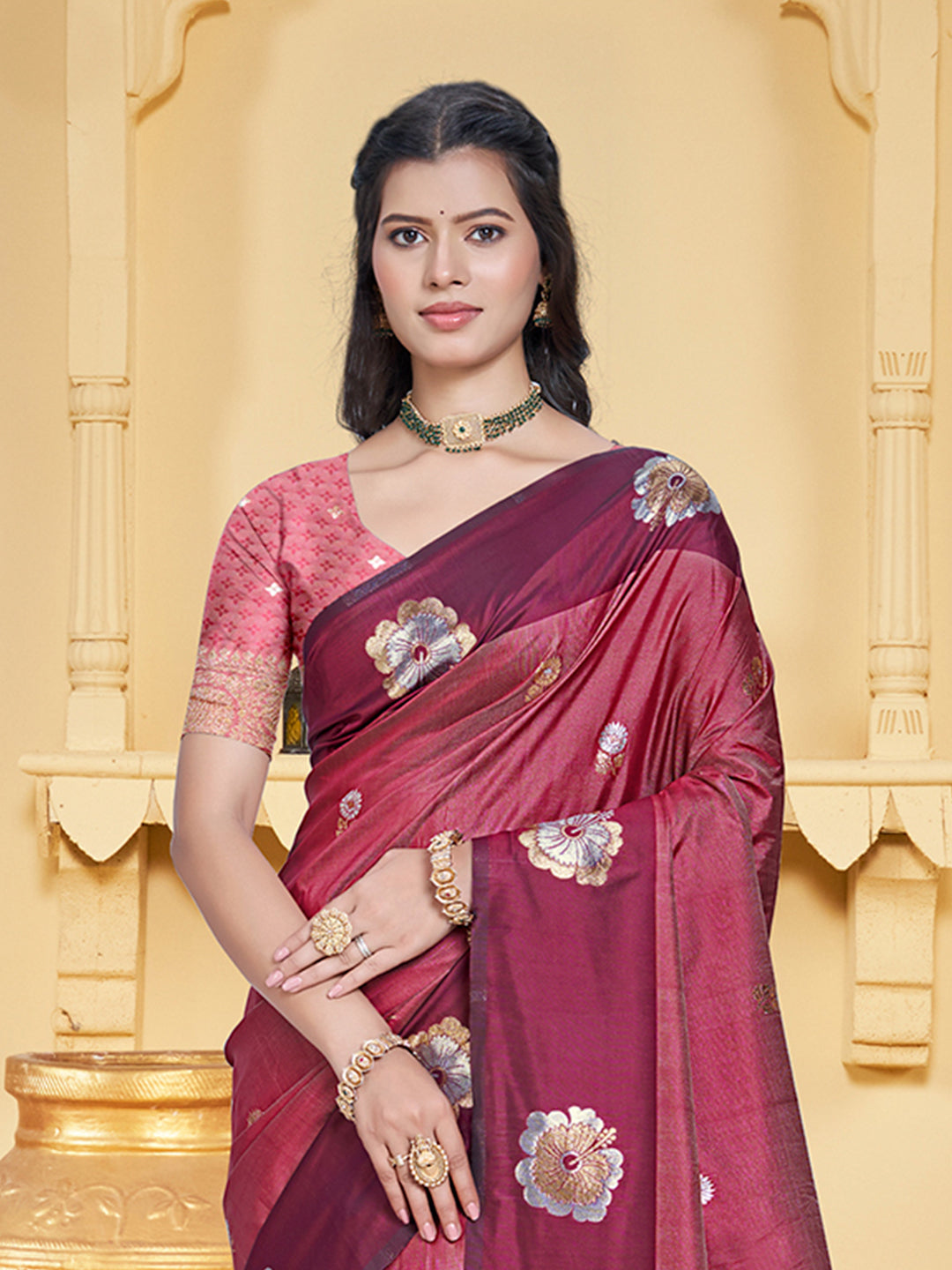Sangam Prints Maroon Silk Woven Work Traditional Saree - Distacart