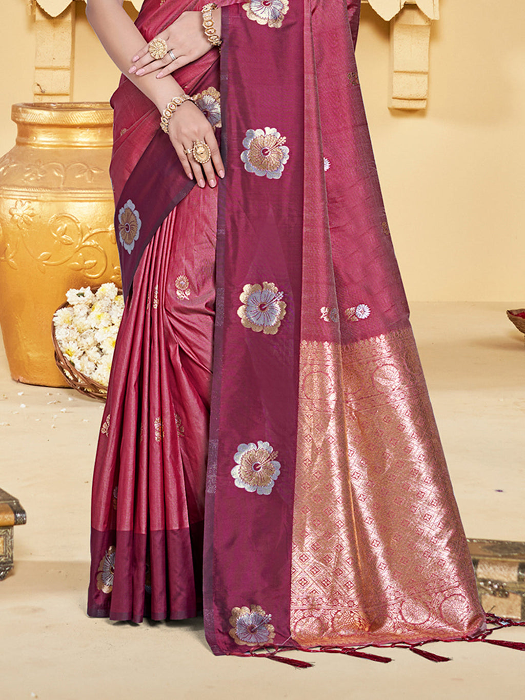 Sangam Prints Maroon Silk Woven Work Traditional Saree - Distacart