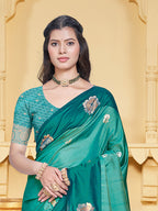 Sangam Prints Teal Blue Silk Woven Work Traditional Saree - Distacart