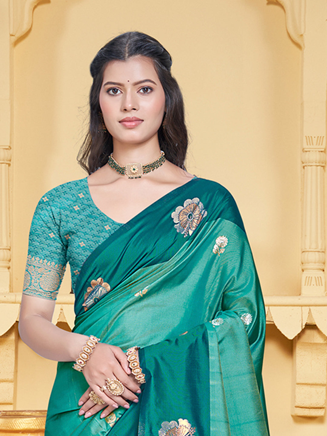 Sangam Prints Teal Blue Silk Woven Work Traditional Saree - Distacart
