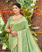 Sangam Prints Sea Green Heavy Assam Silk Saree With Meena Woven Work Traditional Saree - Distacart