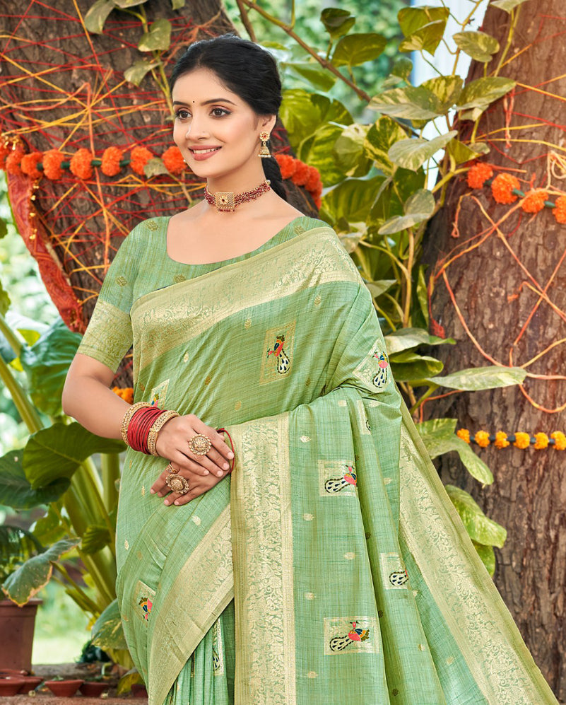 Sangam Prints Sea Green Heavy Assam Silk Saree With Meena Woven Work Traditional Saree - Distacart
