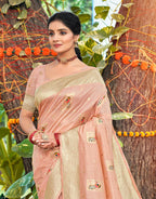 Sangam Prints Lite Pink Heavy Assam Silk Saree With Meena Woven Work Traditional Saree - Distacart