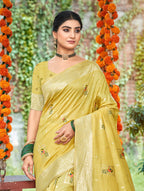 Sangam Prints Yellow Heavy Assam Silk Saree With Meena Woven Work Traditional Saree - Distacart