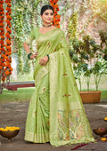 Sangam Prints Green Heavy Assam Silk Saree With Meena Woven Work Traditional Saree - Distacart