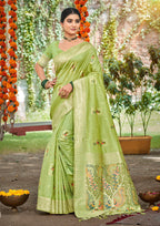 Sangam Prints Green Heavy Assam Silk Saree With Meena Woven Work Traditional Saree - Distacart