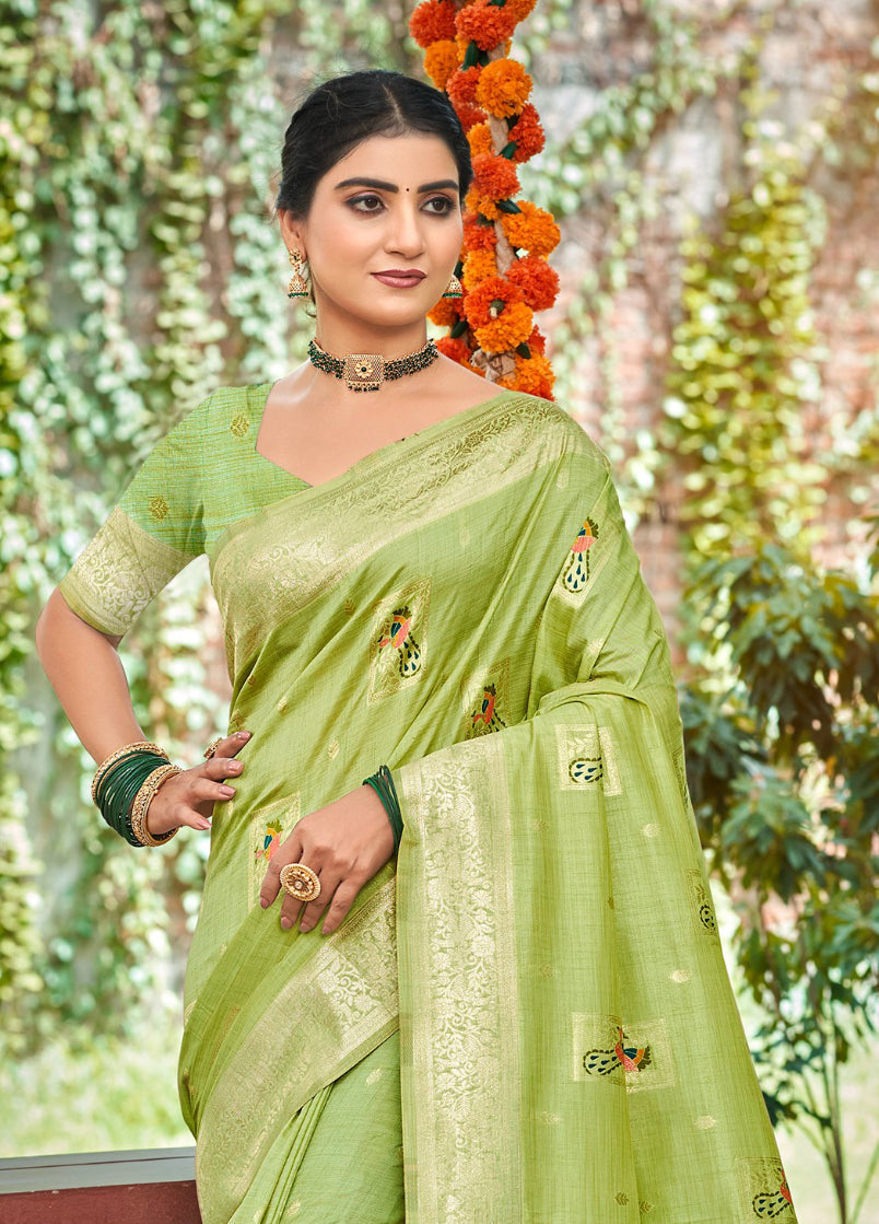 Sangam Prints Green Heavy Assam Silk Saree With Meena Woven Work Traditional Saree - Distacart