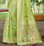 Sangam Prints Green Heavy Assam Silk Saree With Meena Woven Work Traditional Saree - Distacart
