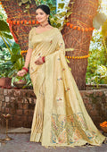 Sangam Prints Cream Heavy Assam Silk Saree With Meena Woven Work Traditional Saree - Distacart