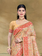 Sangam Prints Beige Cotton Silk With Meena Woven Work Traditional Saree - Distacart