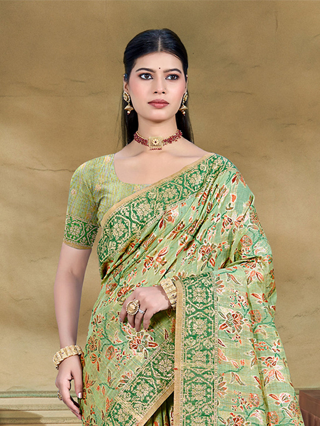 Sangam Prints Light Green  Cotton Silk With Meena Woven Work Traditional Saree - Distacart