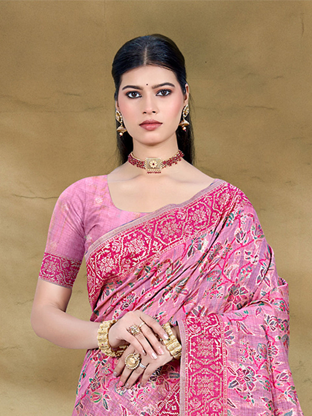 Sangam Prints Pink Cotton Silk With Meena Woven Work Traditional Saree - Distacart