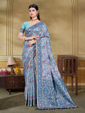 Sangam Prints Light Blue Cotton Silk With Meena Woven Work Traditional Saree - Distacart