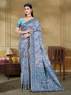 Sangam Prints Light Blue Cotton Silk With Meena Woven Work Traditional Saree - Distacart