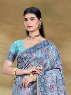 Sangam Prints Light Blue Cotton Silk With Meena Woven Work Traditional Saree - Distacart