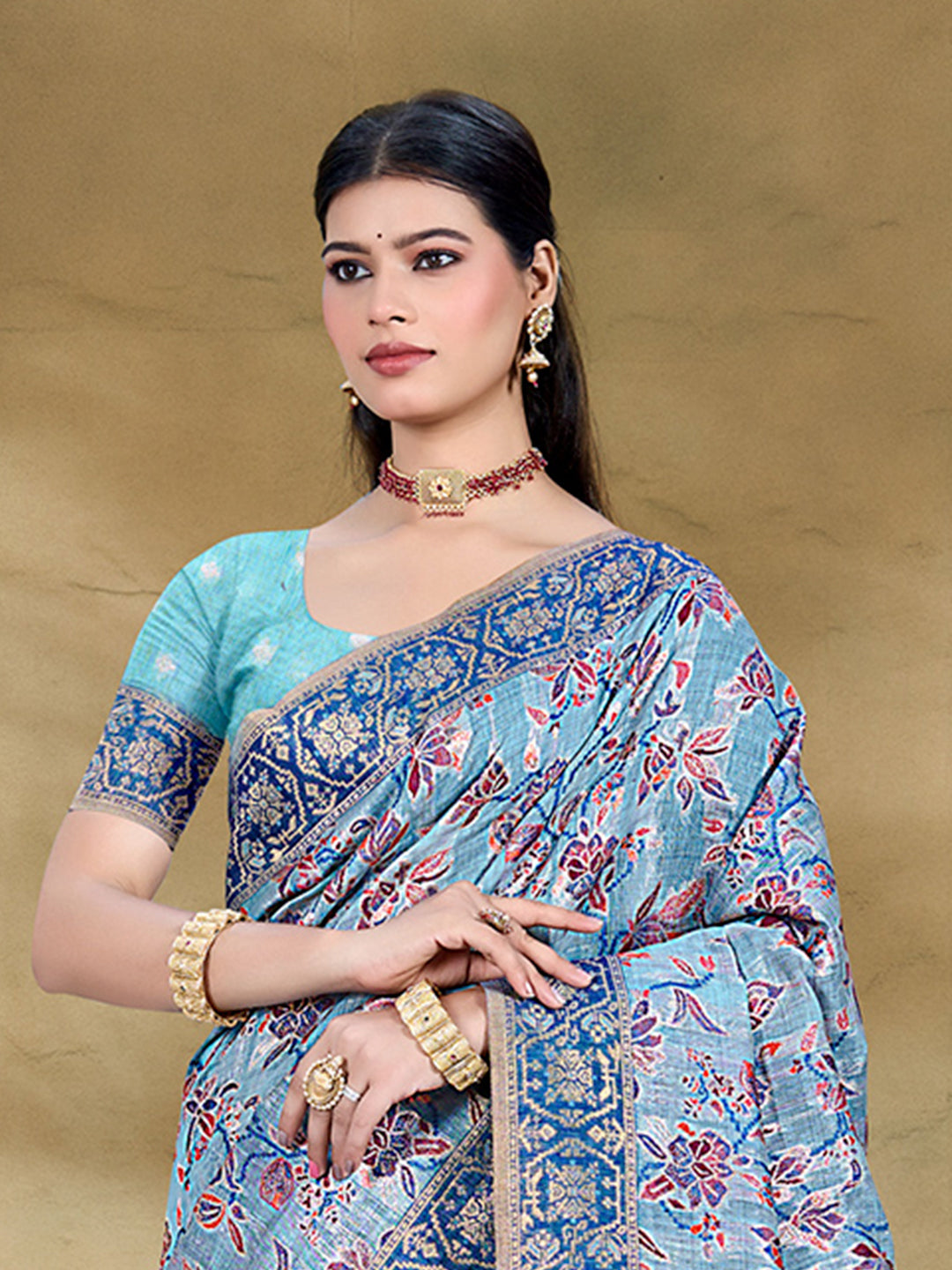 Sangam Prints Light Blue Cotton Silk With Meena Woven Work Traditional Saree - Distacart