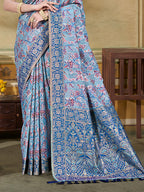 Sangam Prints Light Blue Cotton Silk With Meena Woven Work Traditional Saree - Distacart