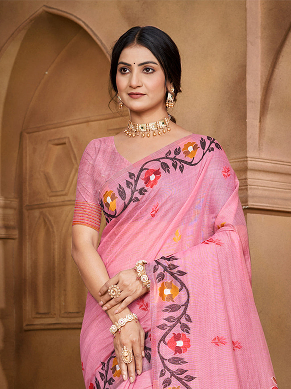 Sangam Prints Light Pink Cotton Silk With Meena Woven Work Traditional Saree - Distacart