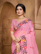 Sangam Prints Light Pink Cotton Silk With Meena Woven Work Traditional Saree - Distacart