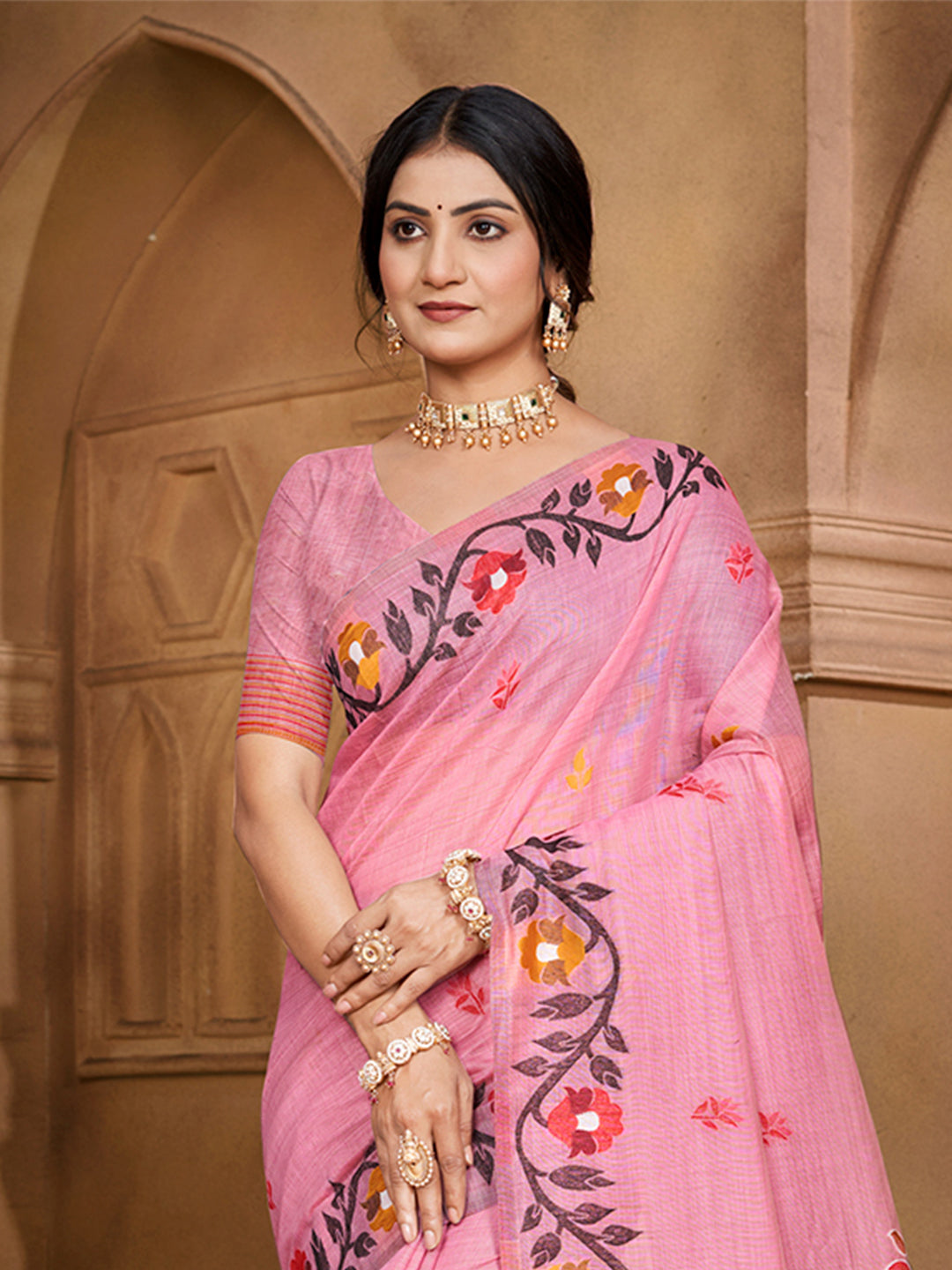 Sangam Prints Light Pink Cotton Silk With Meena Woven Work Traditional Saree - Distacart