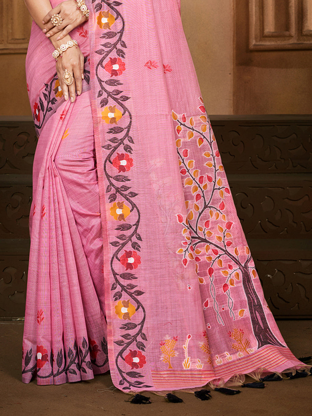 Sangam Prints Light Pink Cotton Silk With Meena Woven Work Traditional Saree - Distacart