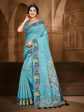Sangam Prints Sky Blue Cotton Silk With Meena Woven Work Traditional Saree - Distacart