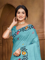 Sangam Prints Sky Blue Cotton Silk With Meena Woven Work Traditional Saree - Distacart