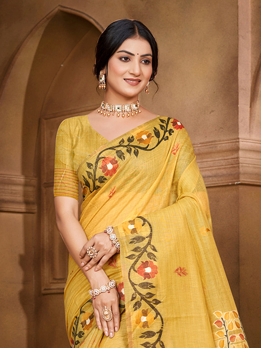 Sangam Prints Yellow Cotton Silk With Meena Woven Work Traditional Saree - Distacart